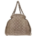 Chanel Vintage Embroidered Cc Chain Tote Quilted Suede And Shearling Brown Suede Tote Bag Bag