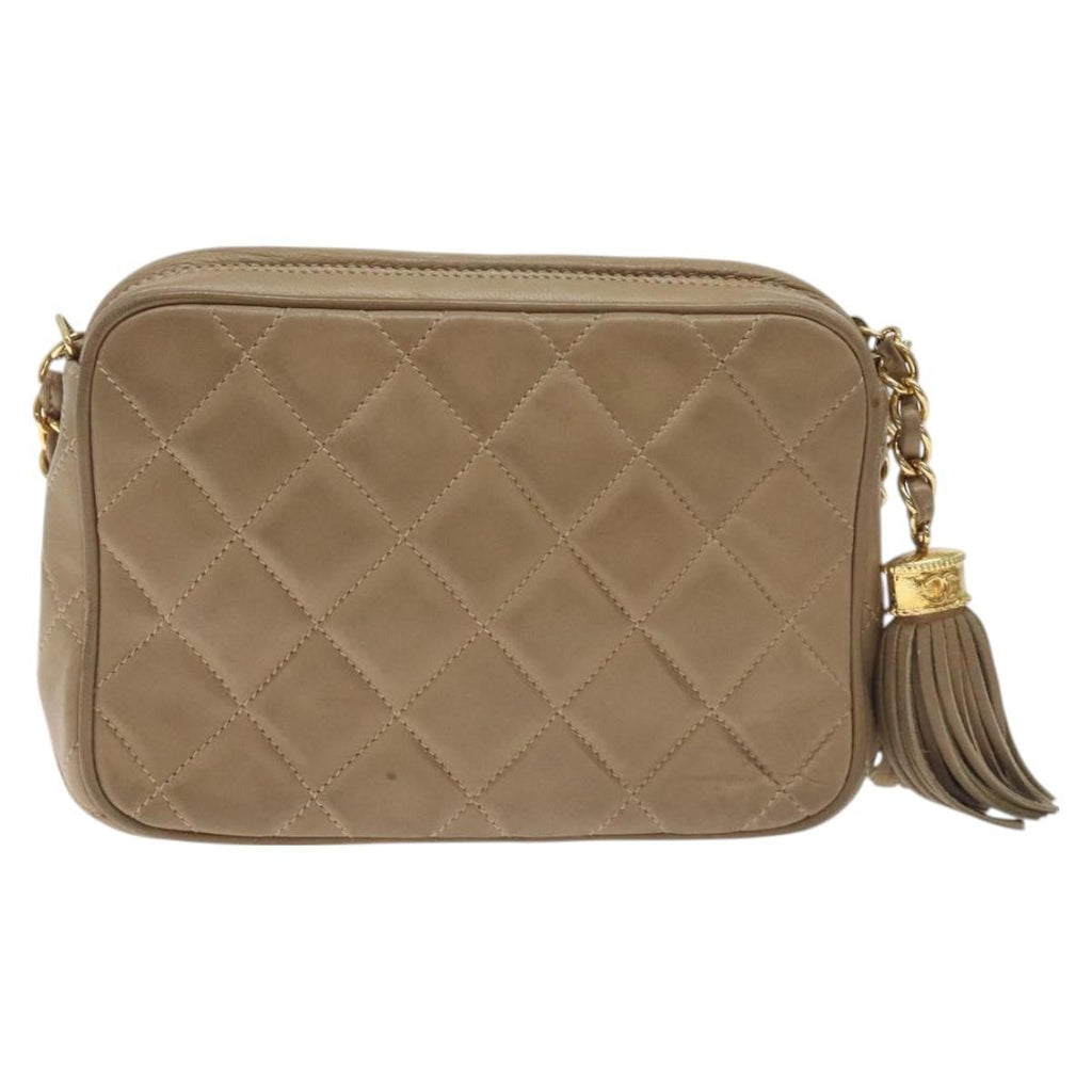 Chanel Vintage Diamond Cc Camera Bag Quilted Leather Beige Leather Shoulder Bag Bag