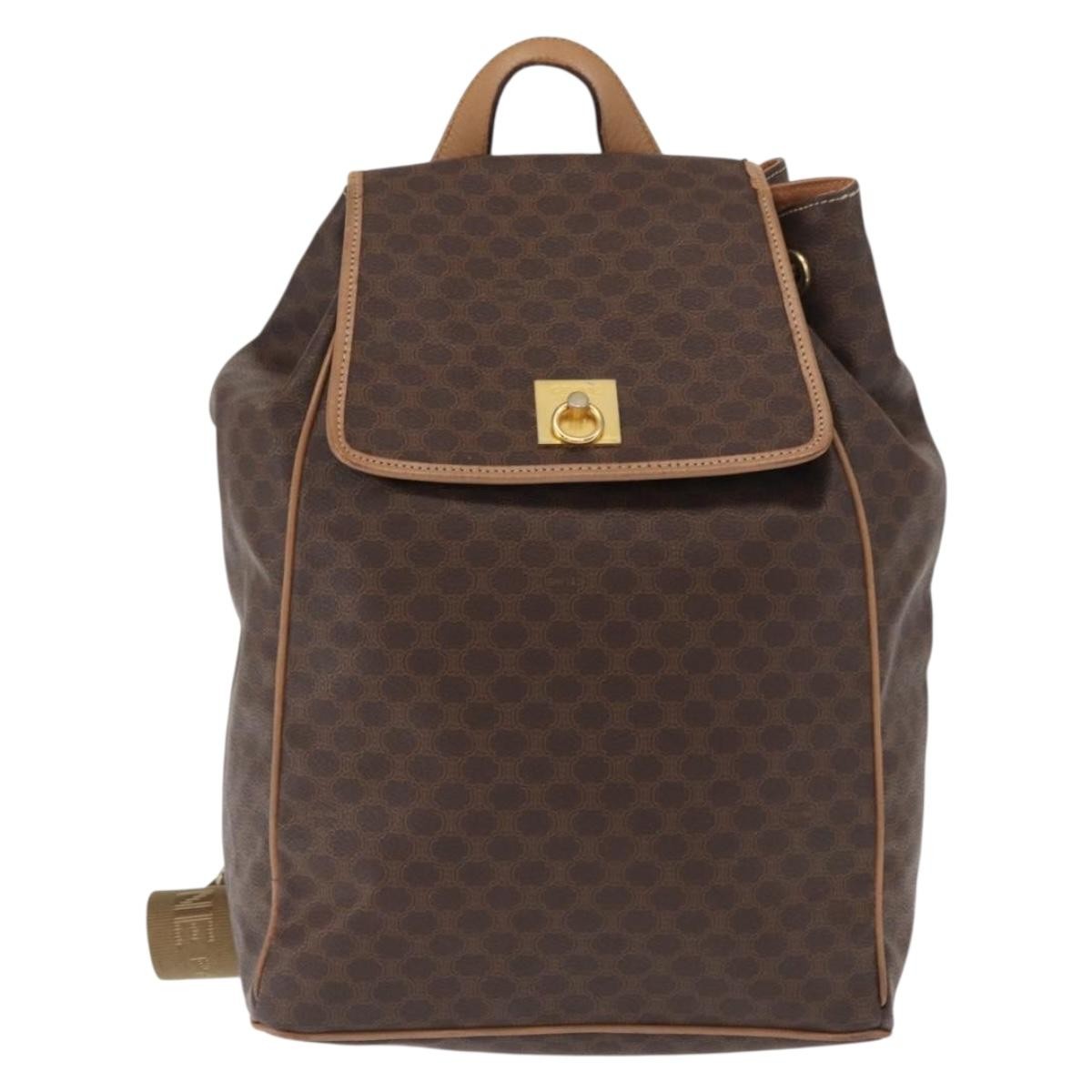 Celine Vintage Macadam Backpack Canvas And Leather Brown Canvas Backpack Bag