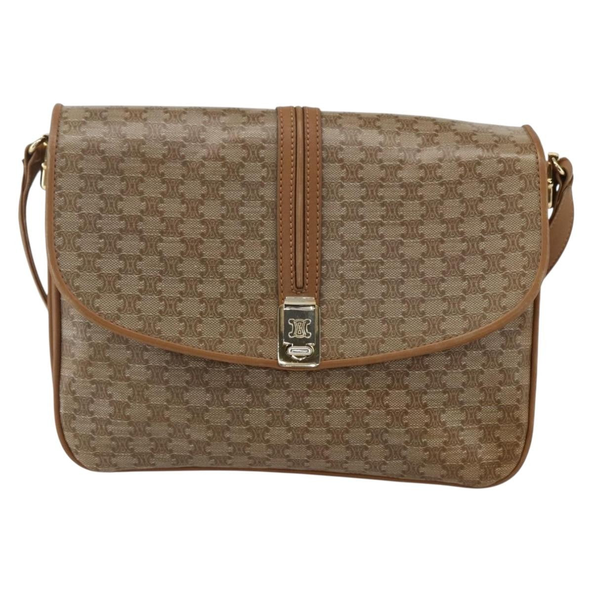 Celine Vintage Macadam Shoulder Bag Canvas And Leather Beige Canvas Shoulder Bag Bag
