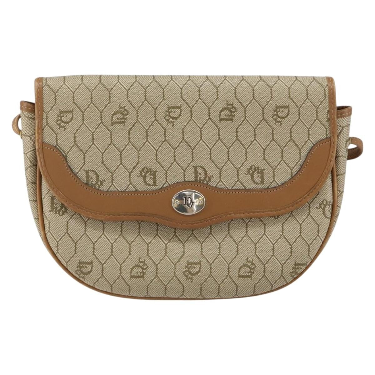 Christian Dior Vintage Honeycomb Shoulder Bag Canvas And Leather Beige Canvas Shoulder Bag Bag (Pre-Owned)