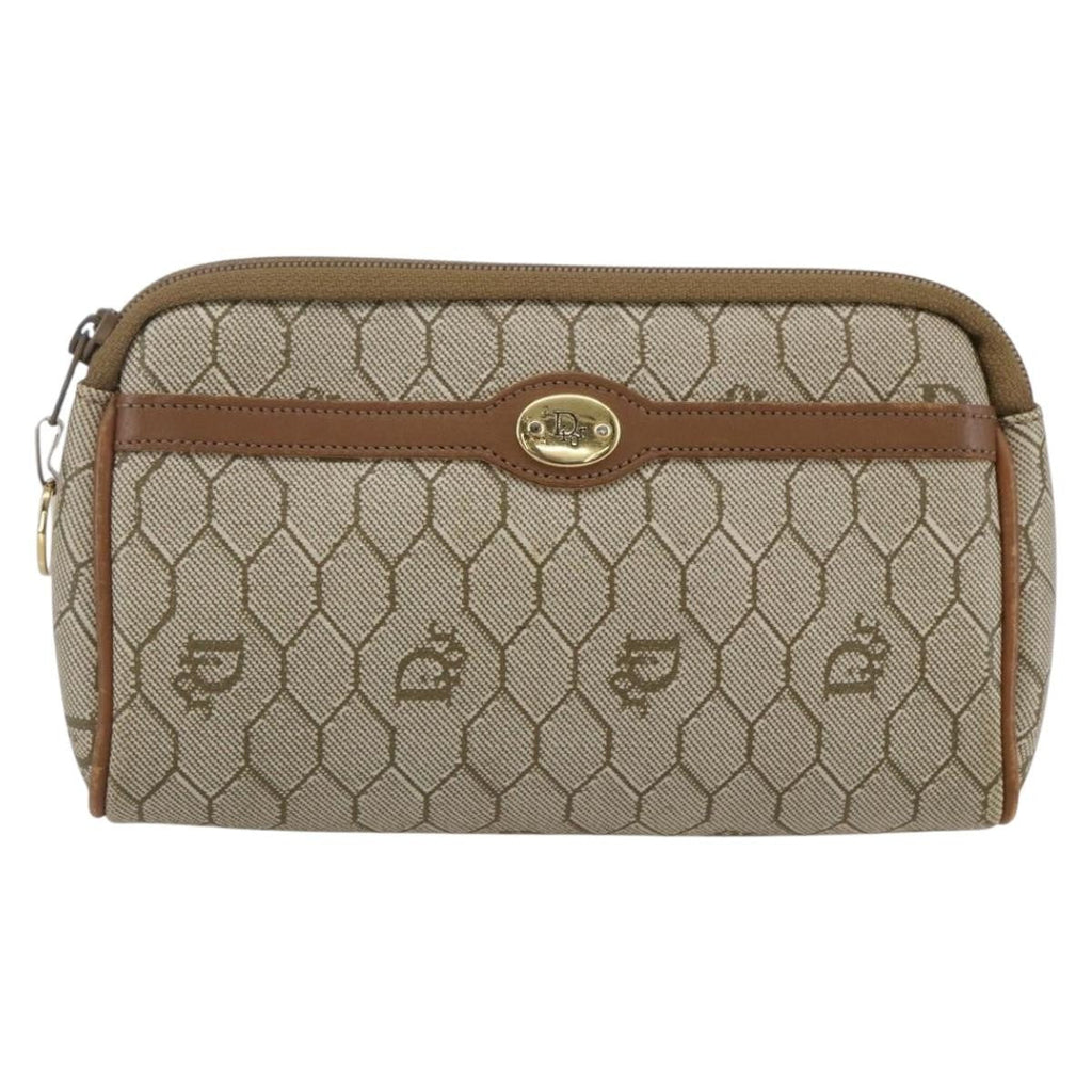 Christian Dior Vintage Honeycomb Zip Pouch Canvas And Leather Beige Canvas Clutche & Pouche Bag (Pre-Owned)