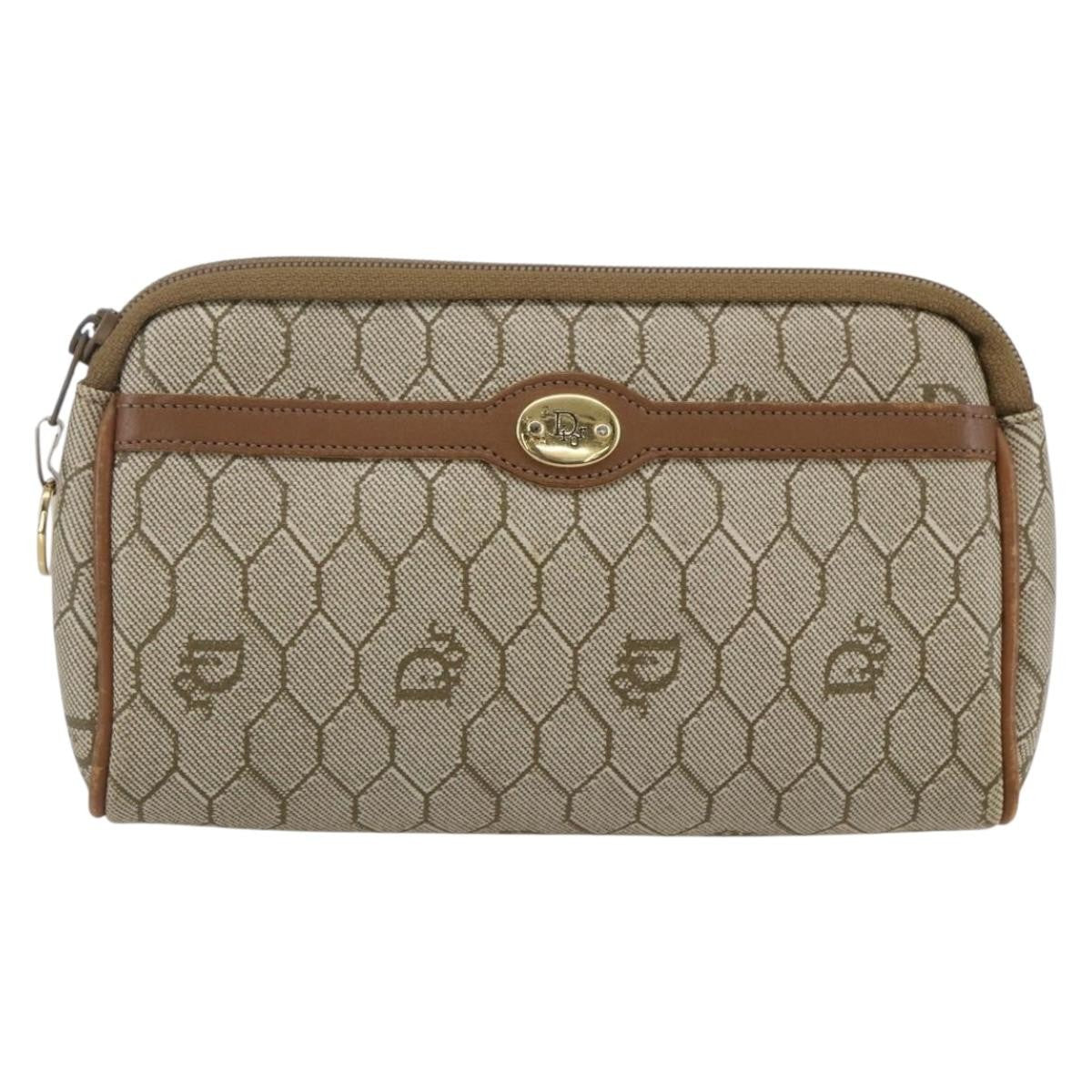 Christian Dior Vintage Honeycomb Zip Pouch Canvas And Leather Beige Canvas Clutche & Pouche Bag (Pre-Owned)