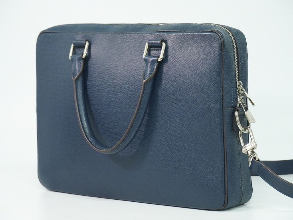 Louis Vuitton Porte-Documents Business Bag Taiga Leather Navy Leather Briefcase Bag