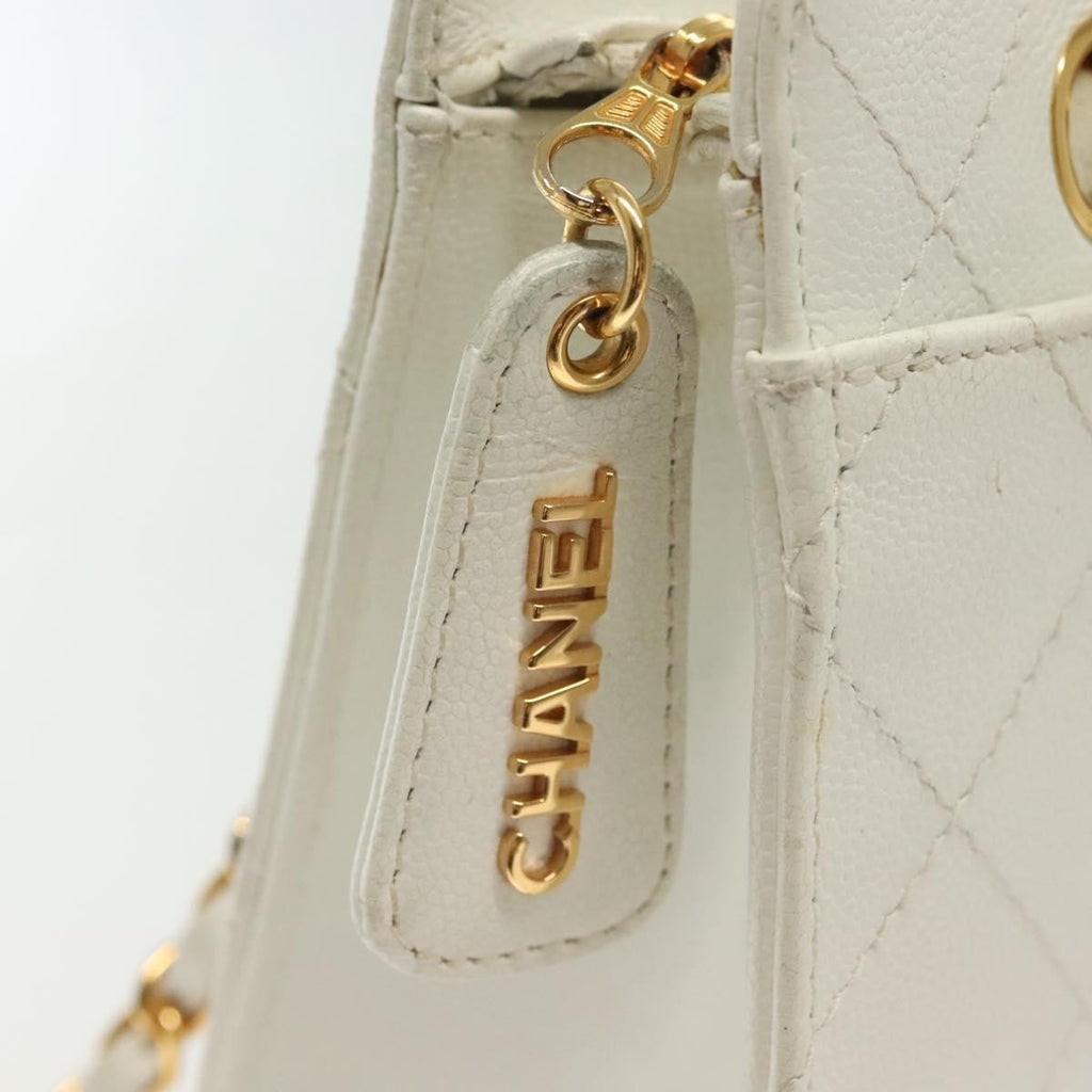 Chanel Cc Shoulder Bag Quilted Caviar White Leather Bag