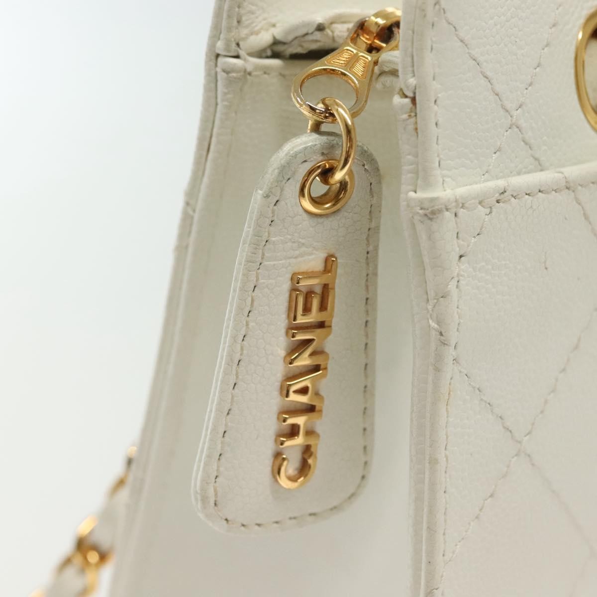 Chanel Cc Shoulder Bag Quilted Caviar White Leather Bag