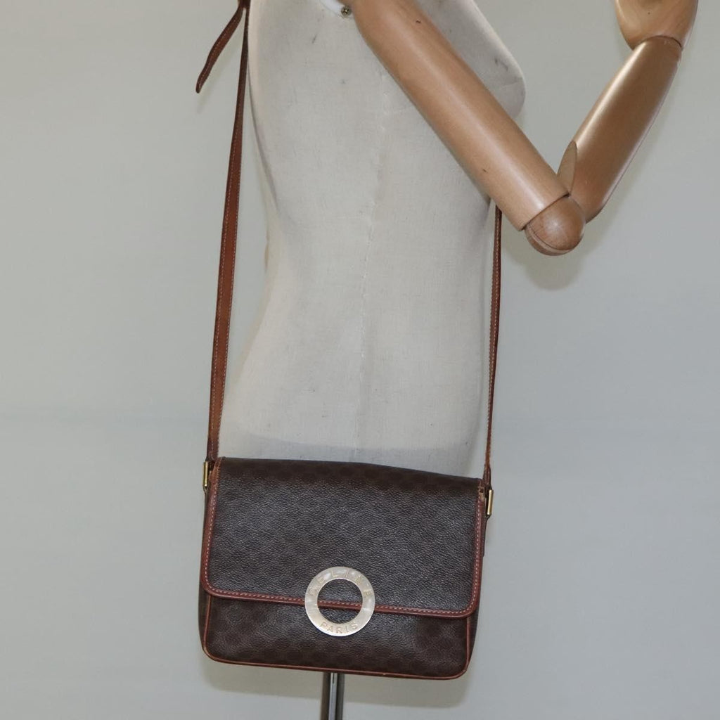 Celine Vintage Macadam Shoulder Bag Canvas And Leather Brown Canvas Shoulder Bag Bag