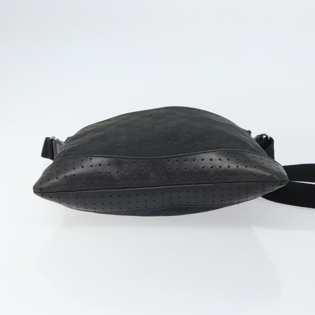 Gucci Zip Messenger Bag Gg Canvas With Perforated Leather Black Canvas Shoulder Bag Bag (Pre-Owned)