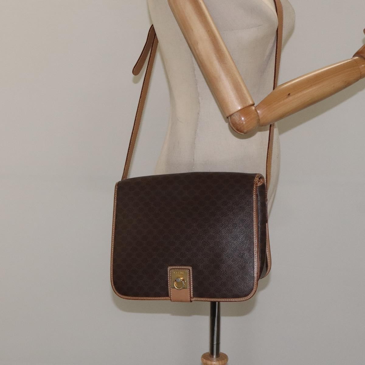 Celine Vintage Macadam Shoulder Bag Canvas And Leather Brown Canvas Shoulder Bag Bag