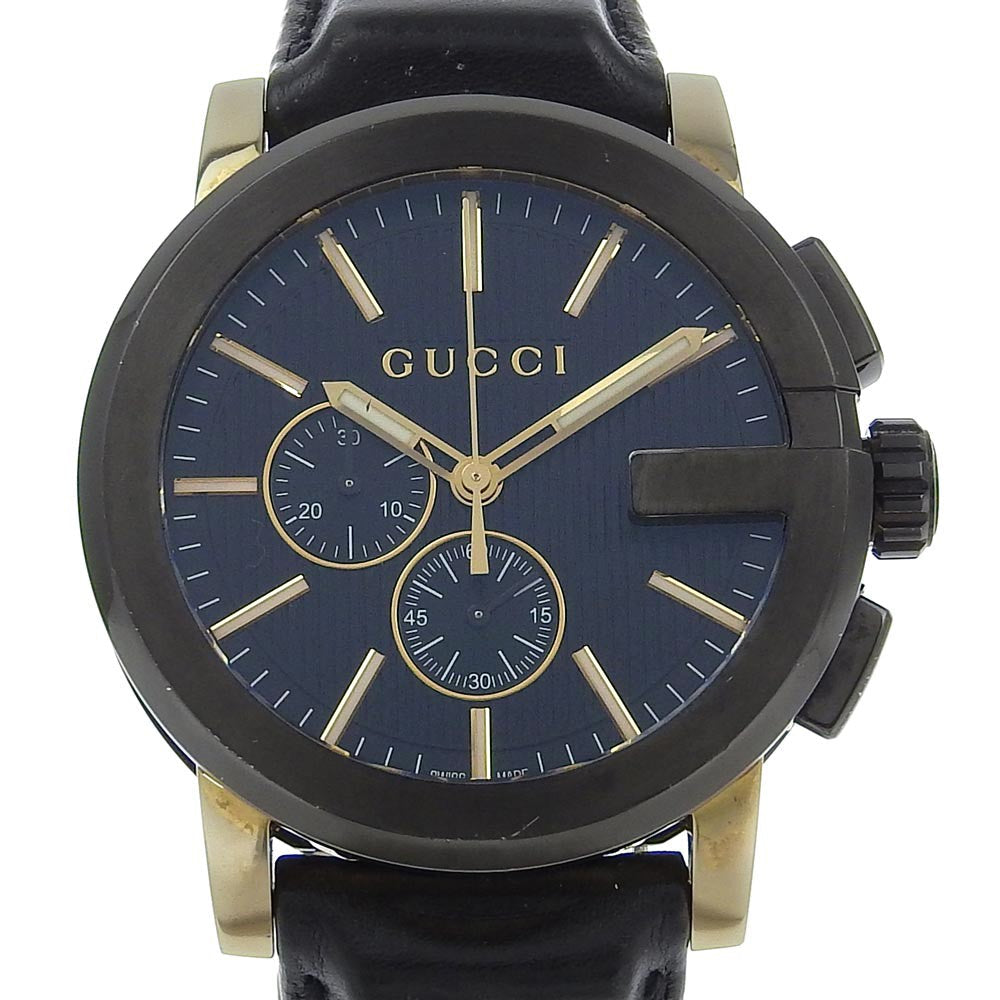 Gucci 101G Chronograph Quartz Watch Stainless Steel And Guccissima Leather With Diamond Markers Watch (Pre-Owned)