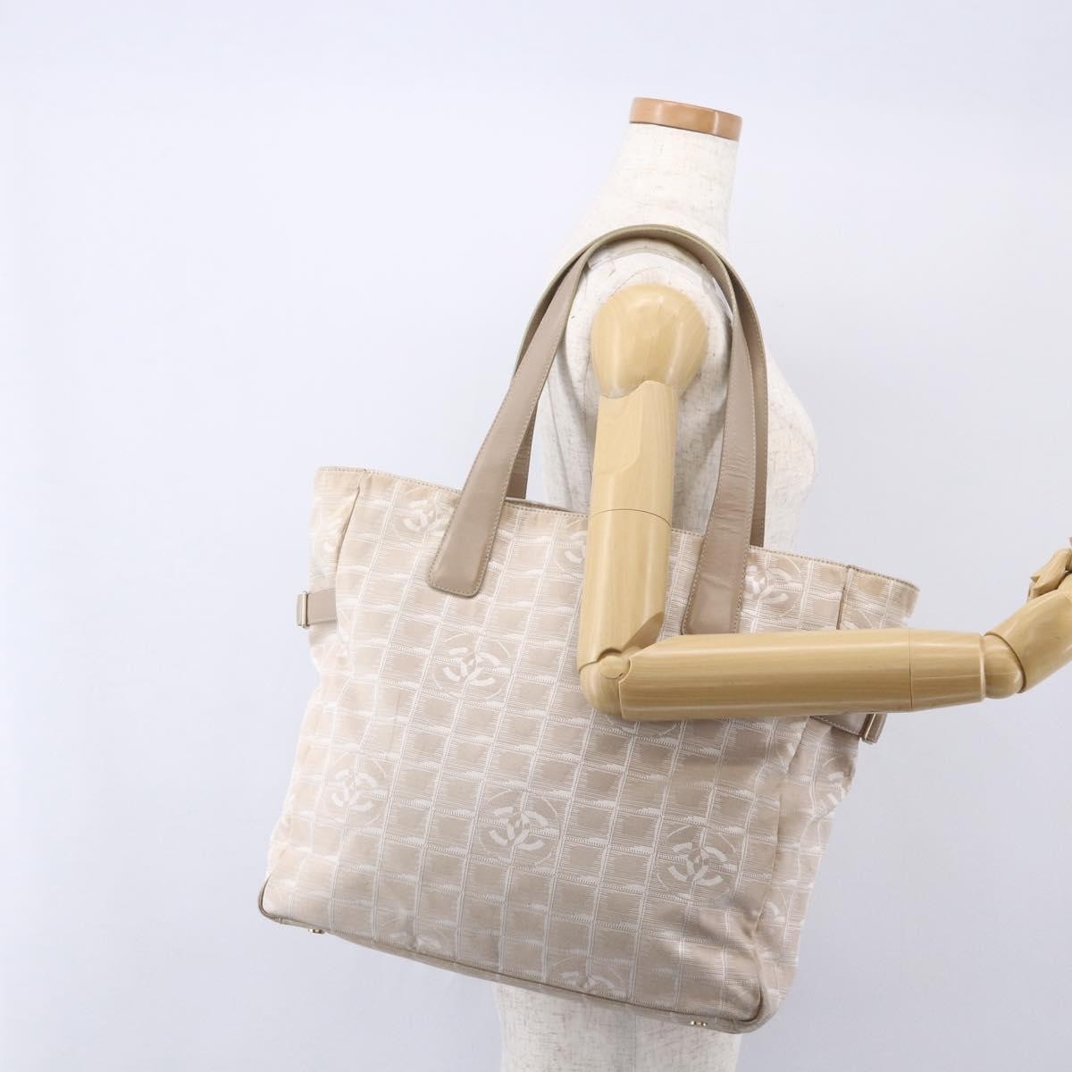 Chanel Travel Line Tote Nylon Beige Nylon Tote Bag Bag