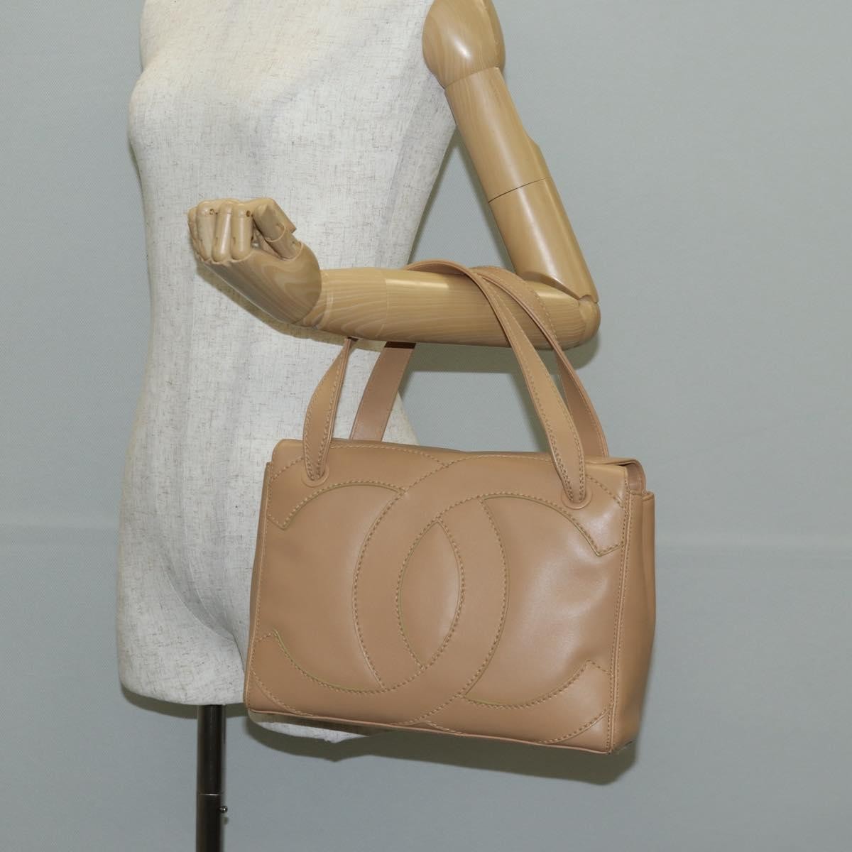 Chanel Cc Stitch Tote Lambskin Beige Leather Bag