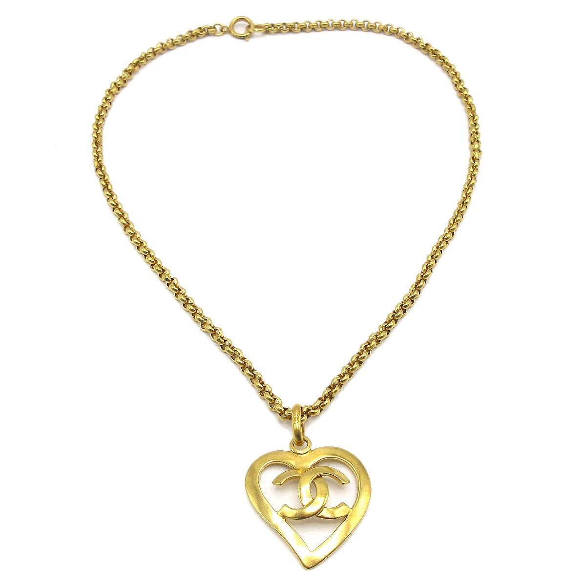 Chanel Cc Heart Pendant Necklace Metal Gold Gold_Plated Necklace Jewelry