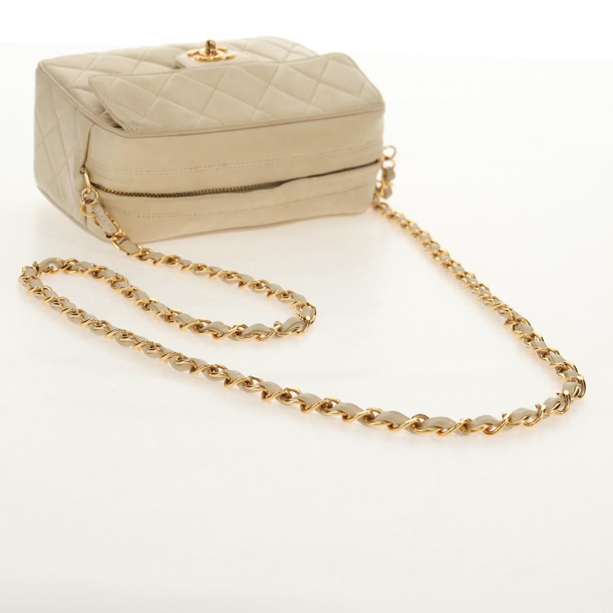 Chanel Chain Flap Shoulder Bag Quilted Lambskin Beige Leather Shoulder Bag Bag