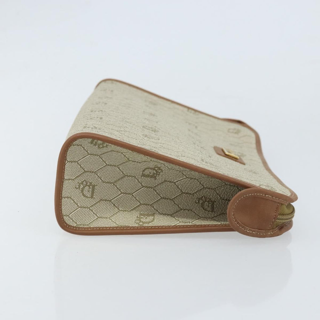 Christian Dior Vintage Honeycomb Zip Pouch Canvas And Leather Beige Canvas Clutche & Pouche Bag (Pre-Owned)
