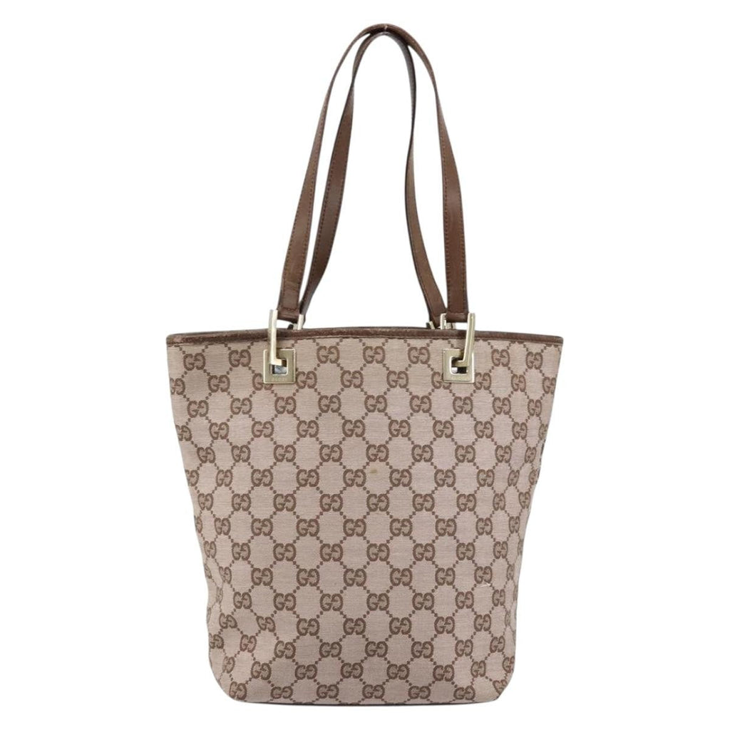 Gucci Vintage Bucket Shopping Tote Gg Canvas Brown Canvas Tote Bag Bag (Pre-Owned)