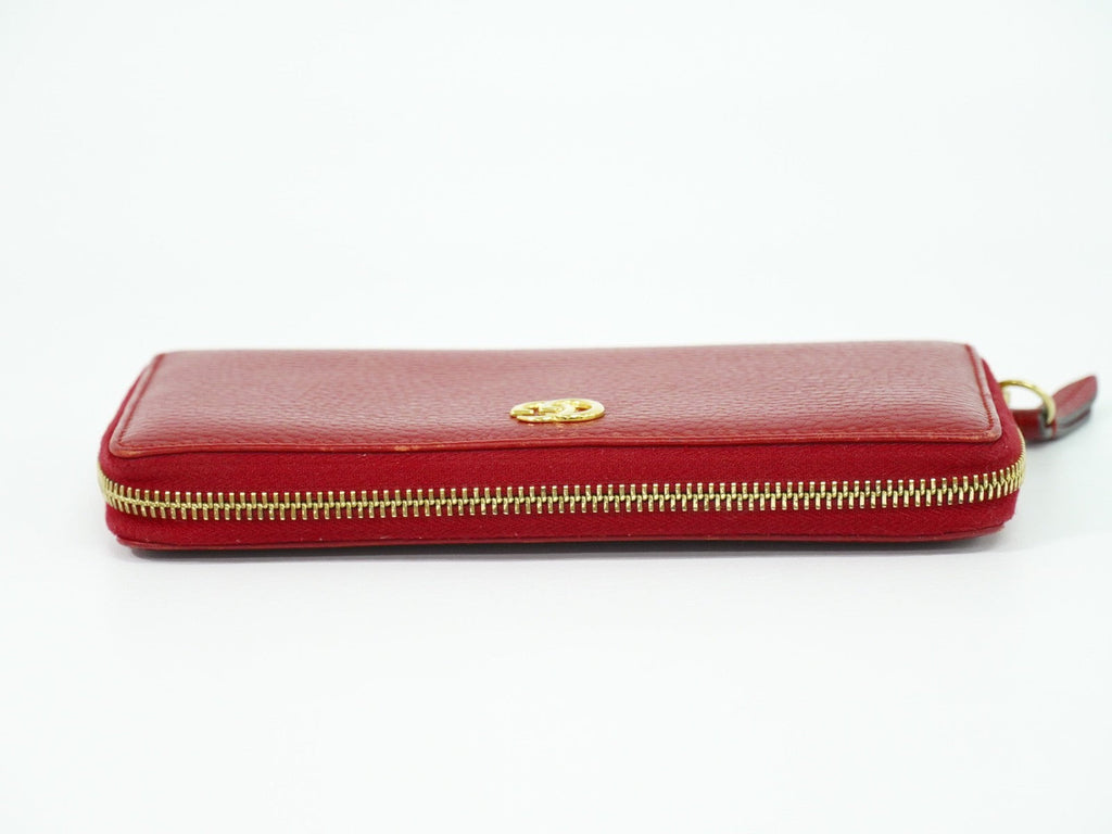 Gucci Gg Marmont Zip Around Wallet Leather Red Leather Wallets Accessory (Pre-Owned)
