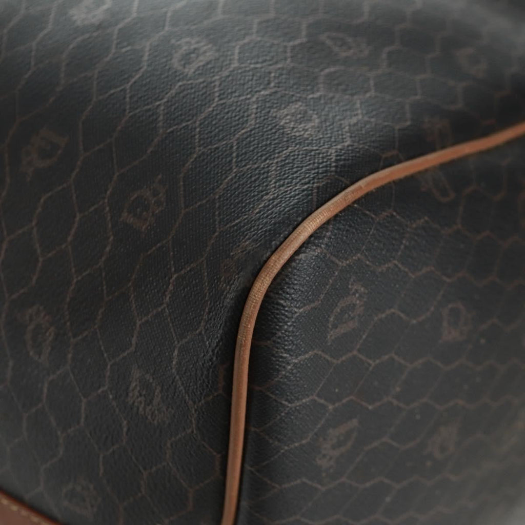 Christian Dior Vintage Honeycomb Boston Bag Canvas And Leather Black Canvas Travel Bag Bag (Pre-Owned)