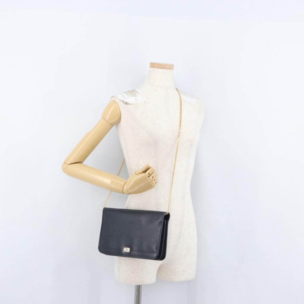 Christian Dior Vintage Chain Flap Shoulder Bag Leather Navy Leather Shoulder Bag Bag (Pre-Owned)