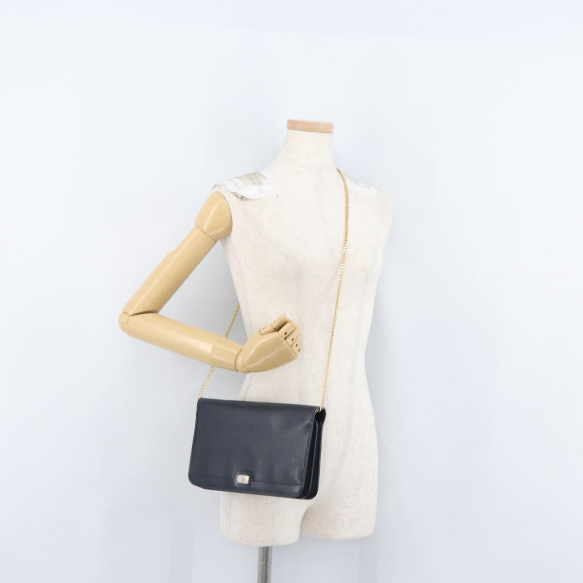 Christian Dior Vintage Chain Flap Shoulder Bag Leather Navy Leather Shoulder Bag Bag (Pre-Owned)