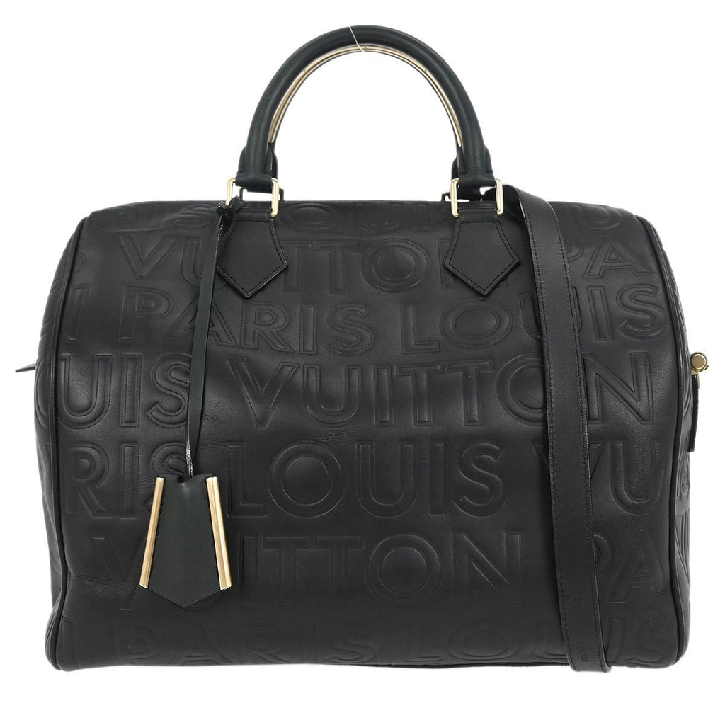 Louis Vuitton Paris Speedy Cube Bag Embossed Leather Black Leather Handbag