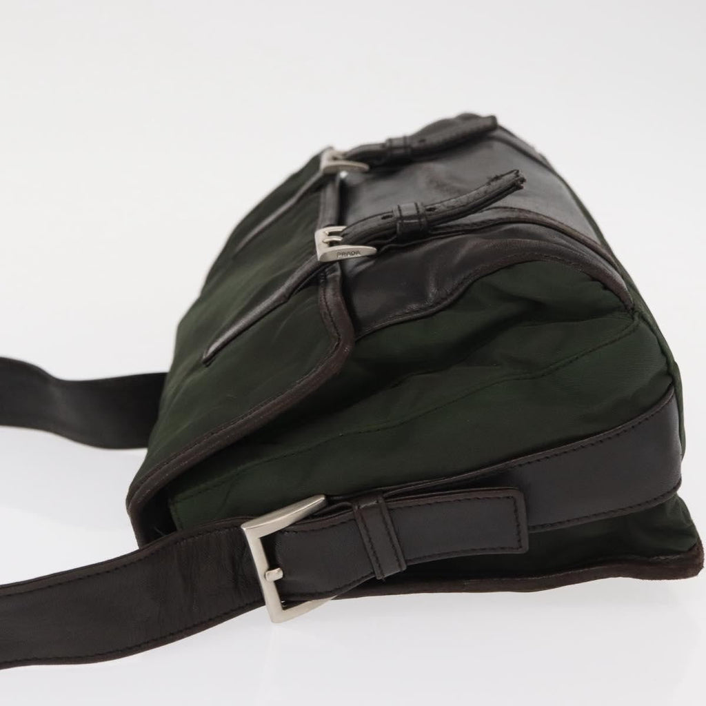 Prada Double Buckle Flap Messenger Bag Tessuto Khaki Nylon Shoulder Bag Bag