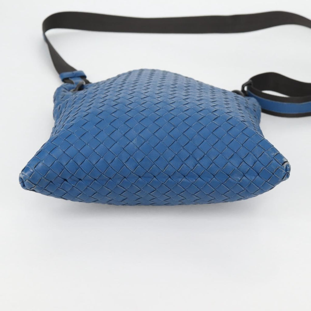 Bottega Veneta Flat Messenger Bag Intrecciato Nappa Blue Leather Shoulder Bag Bag