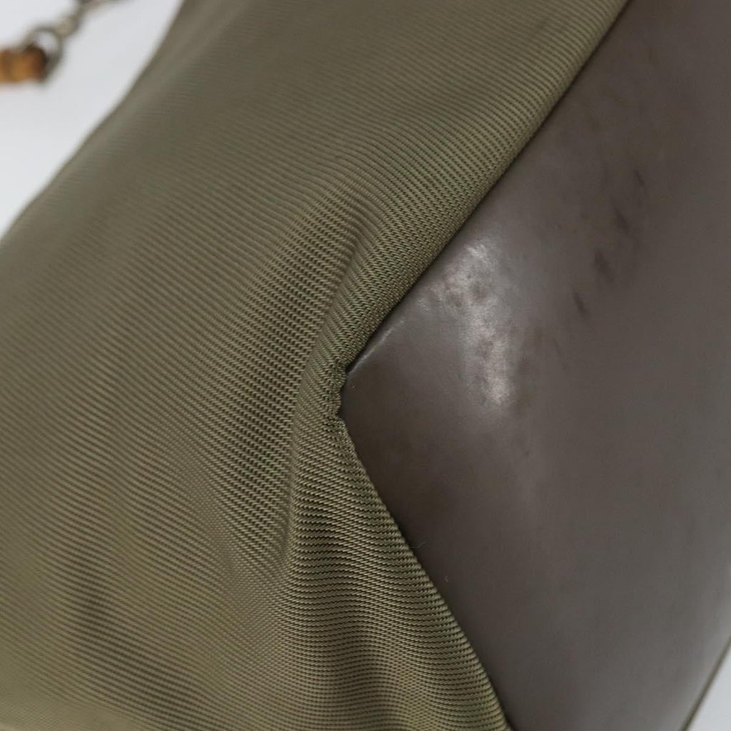 Gucci Vintage Bamboo Shoulder Bag Nylon Khaki Nylon Shoulder Bag Bag (Pre-Owned)