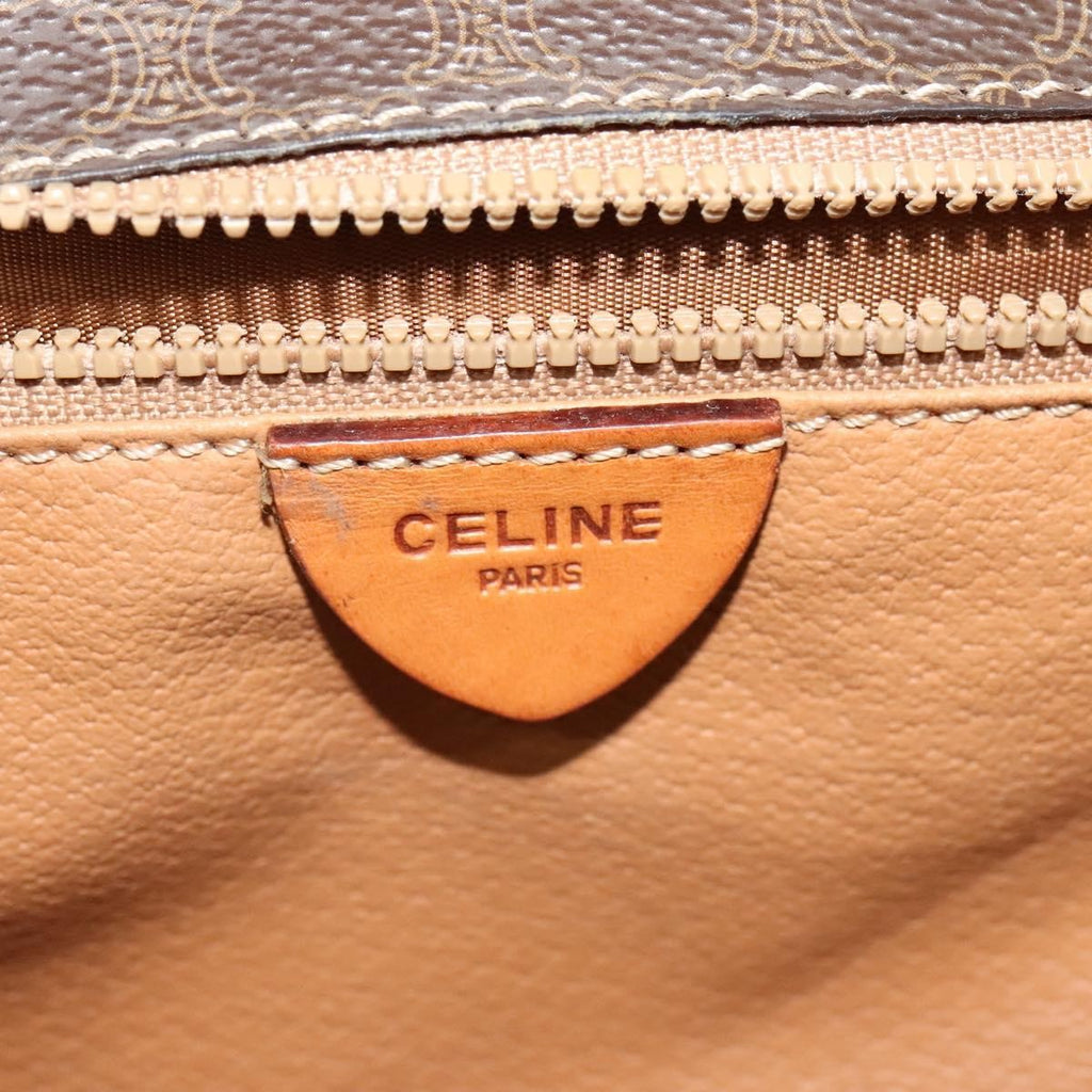 Celine Vintage Macadam Circle Logo Shoulder Bag Canvas And Leather Brown Canvas Shoulder Bag Bag