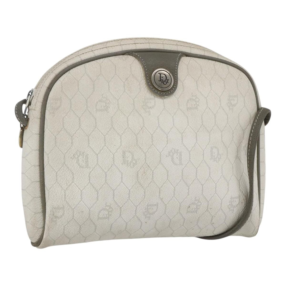 Christian Dior Vintage Honeycomb Shoulder Bag Canvas And Leather White Canvas Shoulder Bag Bag (Pre-Owned)