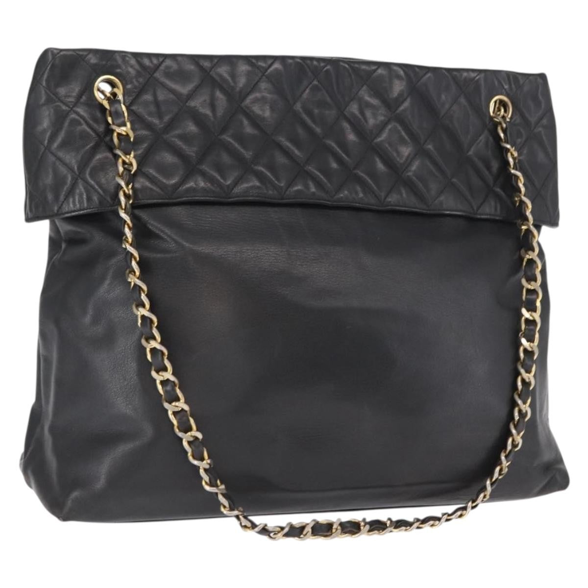 Chanel Chain Tote Leather Black Leather Handbag