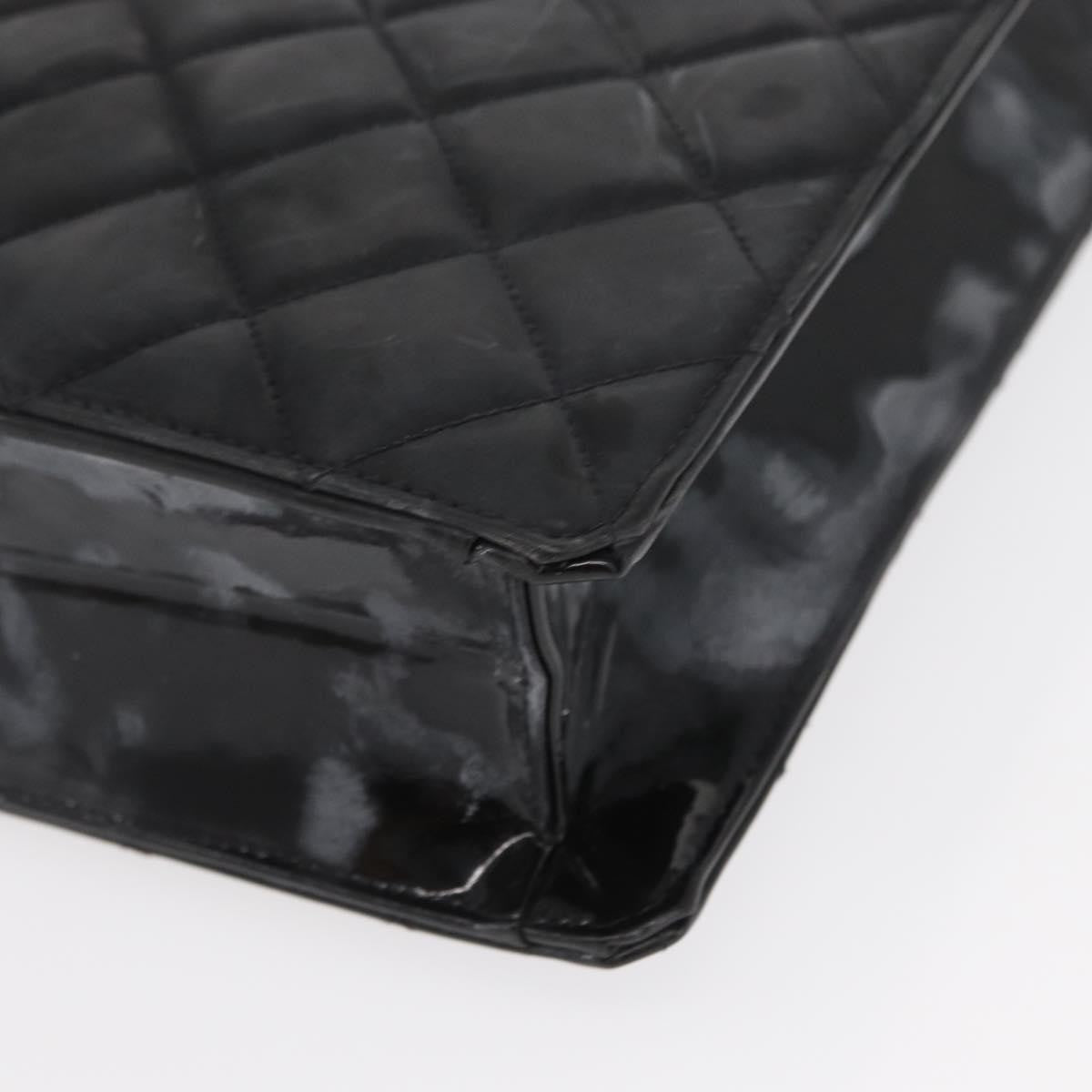 Chanel Chocolate Bar Tote Leather Black Patent_Leather Handbag