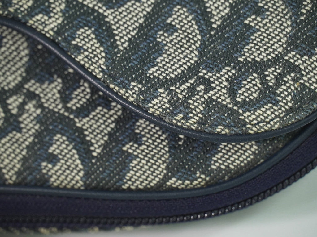 Christian Dior Saddle Zip Pouch Diorissimo Canvas Navy Canvas Clutche & Pouche Bag (Pre-Owned)
