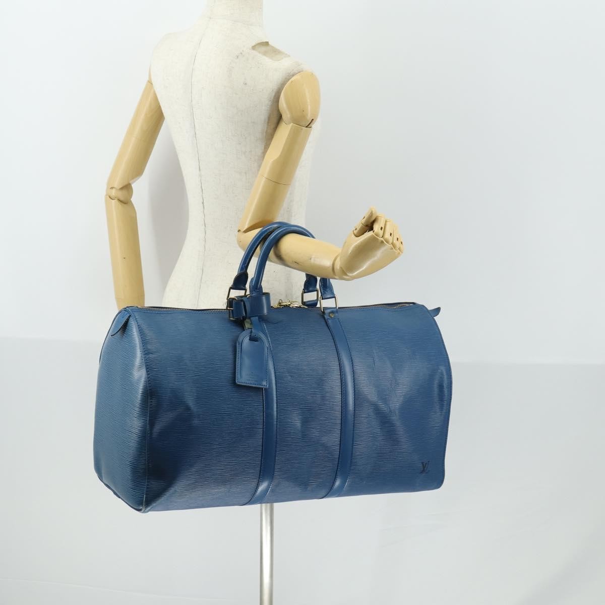 Louis Vuitton Keepall Bag Epi Leather Blue Leather Travel Bag
