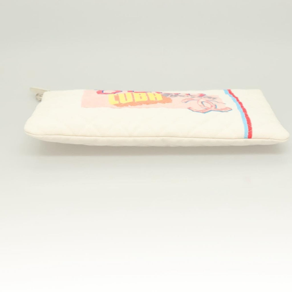 Chanel Coco Cuba Pouch Printed Quilted Canvas White Canvas Bag