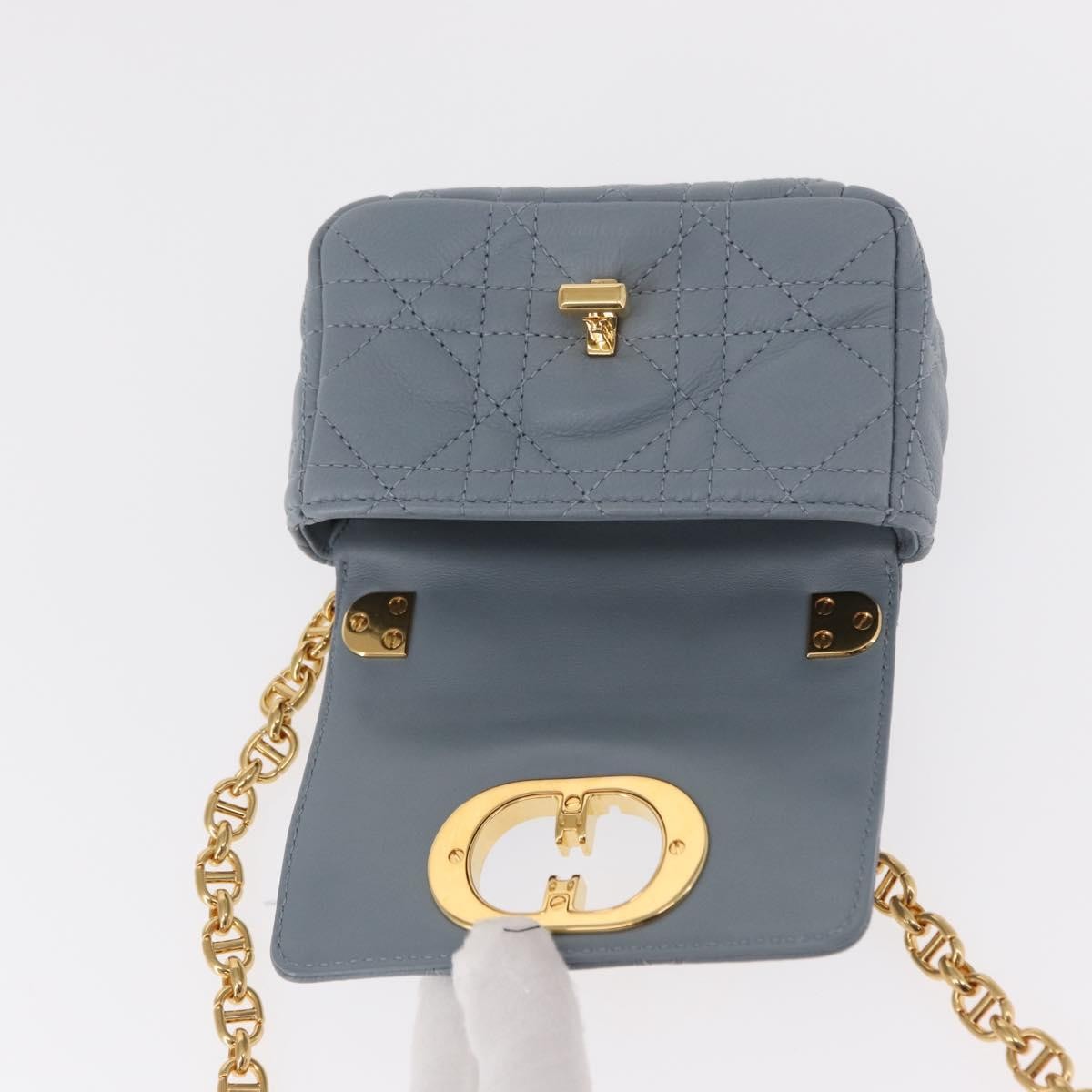Christian Dior Caro Bag Cannage Quilt Calfskin Blue Leather Shoulder Bag Bag (Pre-Owned)