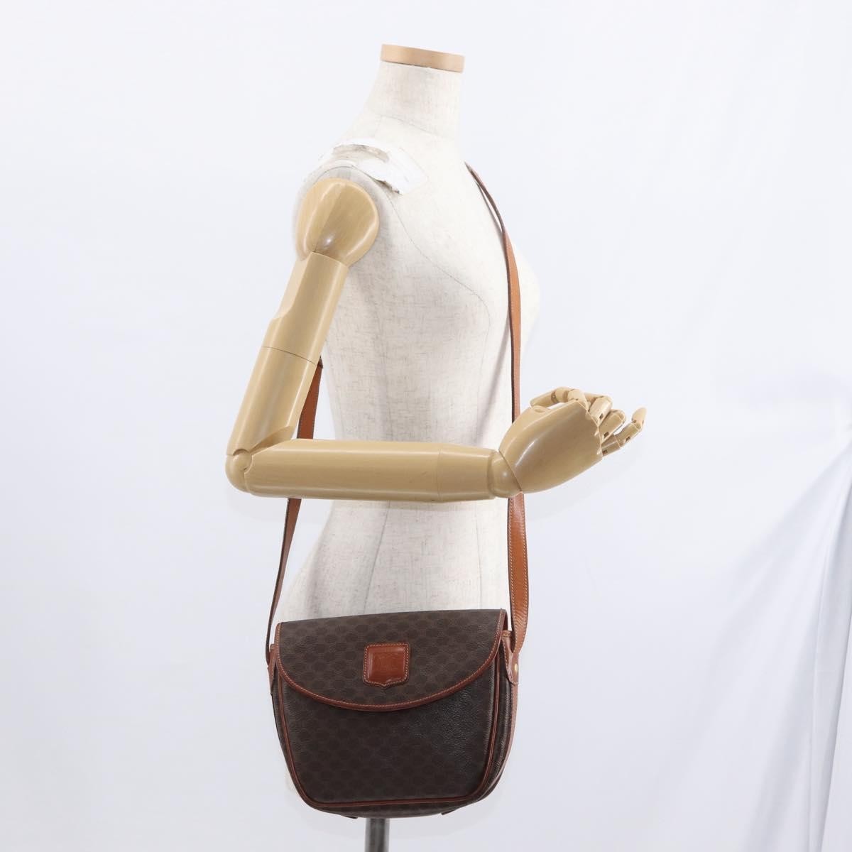 Celine Vintage Macadam Shoulder Bag Canvas And Leather Brown Canvas Shoulder Bag Bag