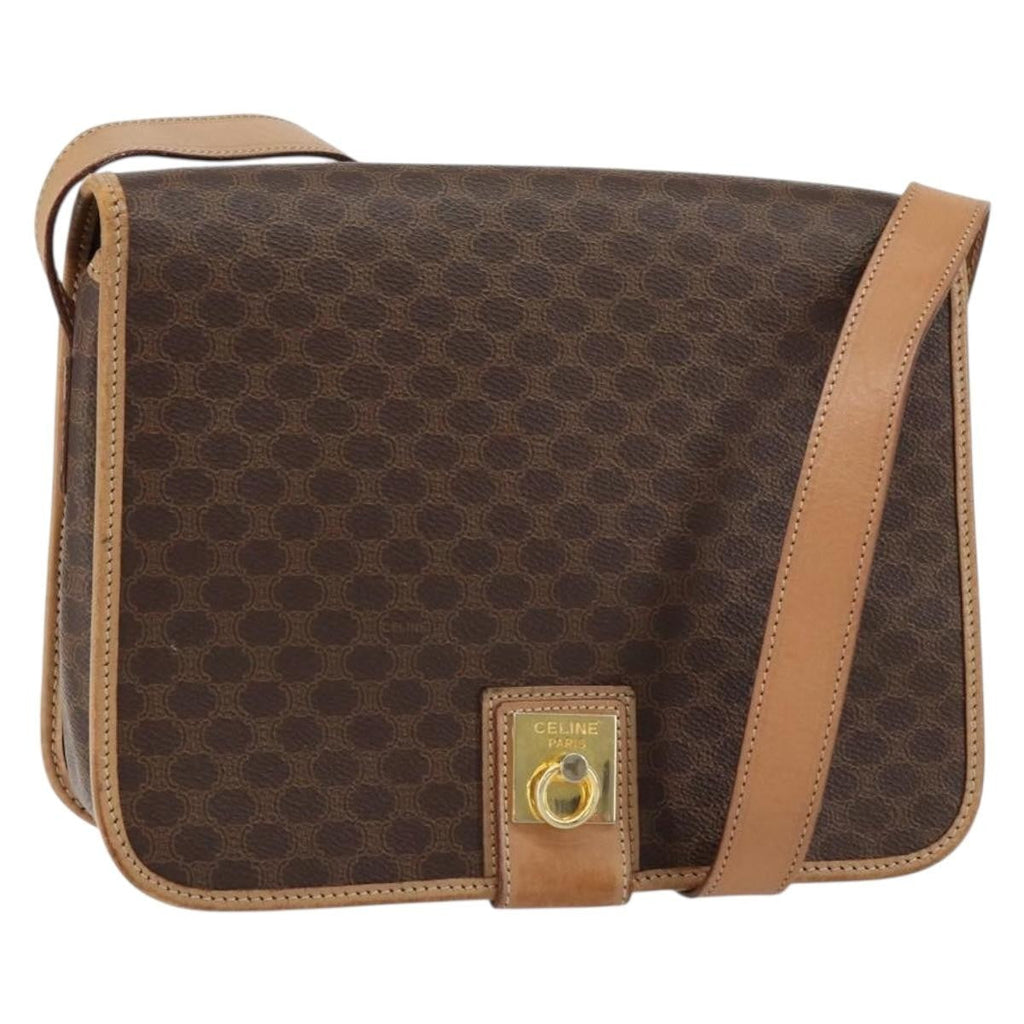Celine Vintage Macadam Shoulder Bag Canvas And Leather Brown Canvas Shoulder Bag Bag