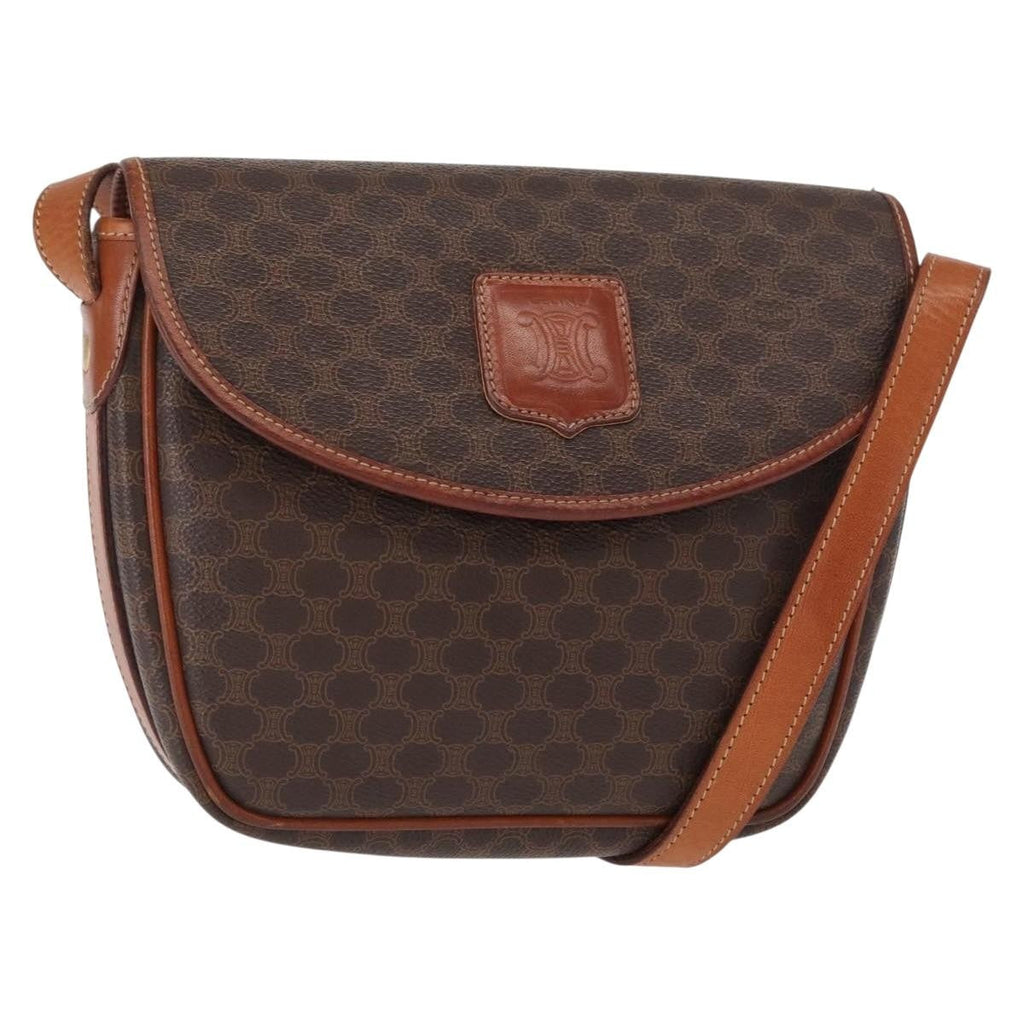 Celine Vintage Macadam Shoulder Bag Canvas And Leather Brown Canvas Shoulder Bag Bag
