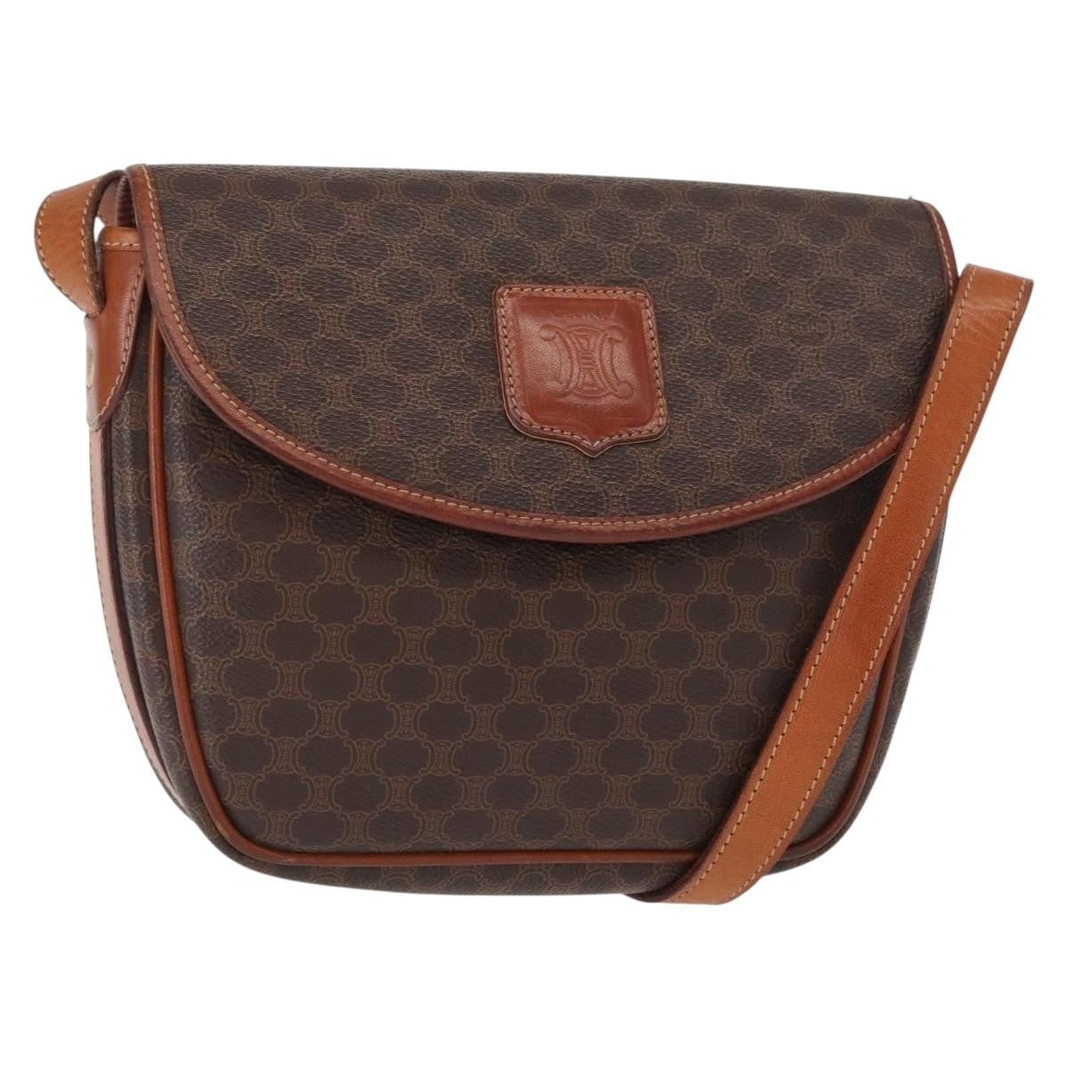 Celine Vintage Macadam Shoulder Bag Canvas And Leather Brown Canvas Shoulder Bag Bag