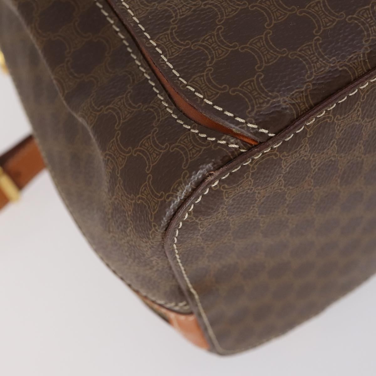 Celine Vintage Macadam Backpack Canvas And Leather Brown Canvas Backpack Bag