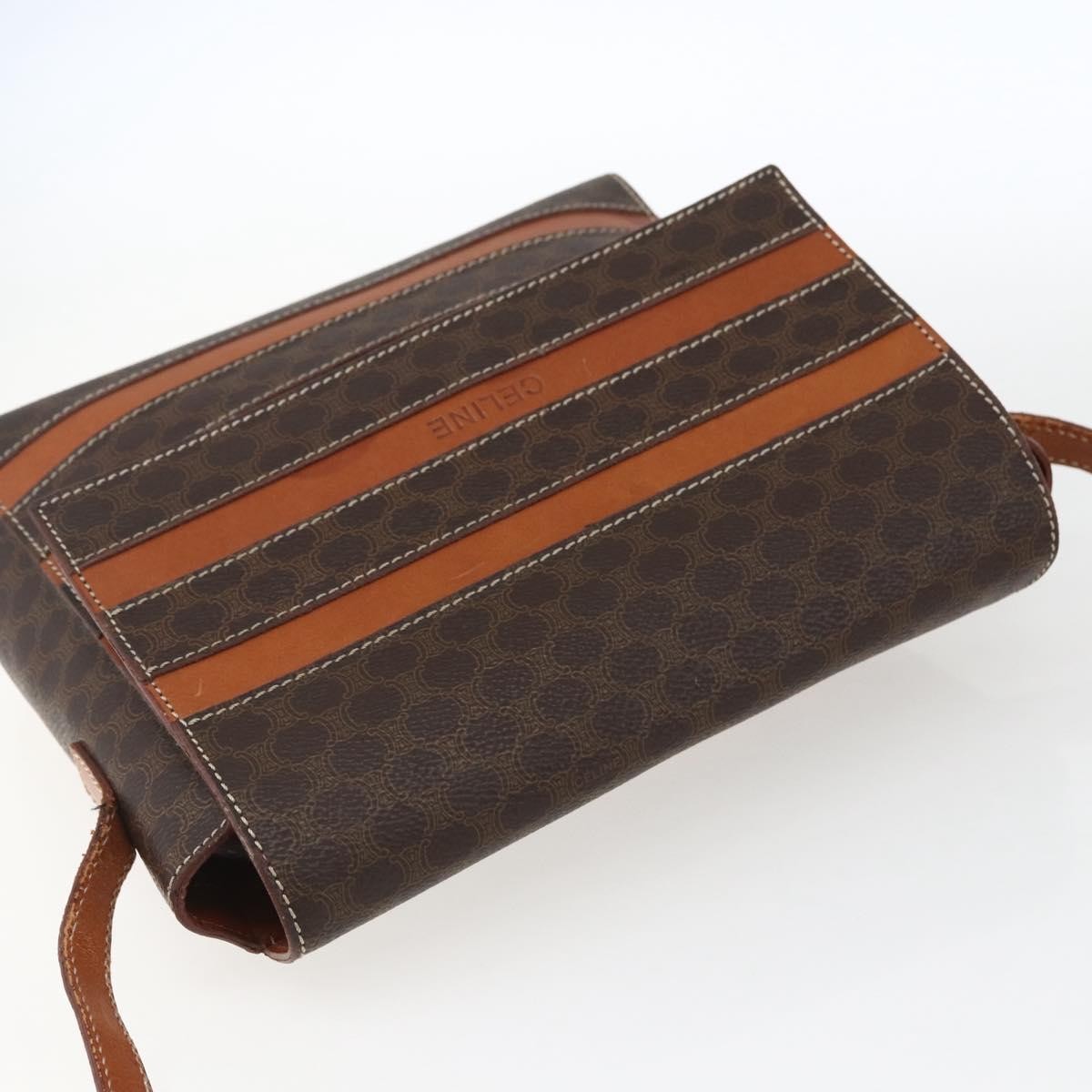 Celine Vintage Macadam Shoulder Bag Canvas And Leather Brown Canvas Shoulder Bag Bag