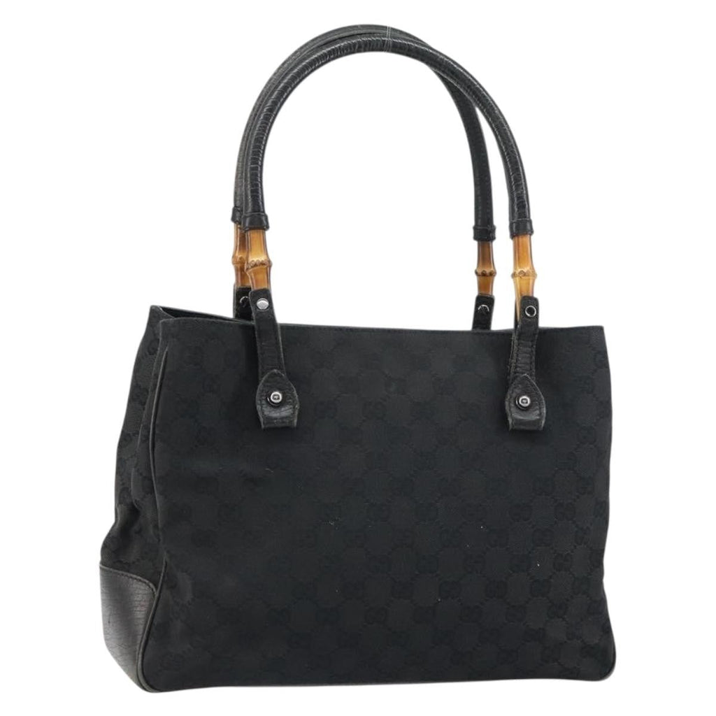 Gucci Bamboo Tote Bag Canvas Black Canvas Tote Bag Bag (Pre-Owned)