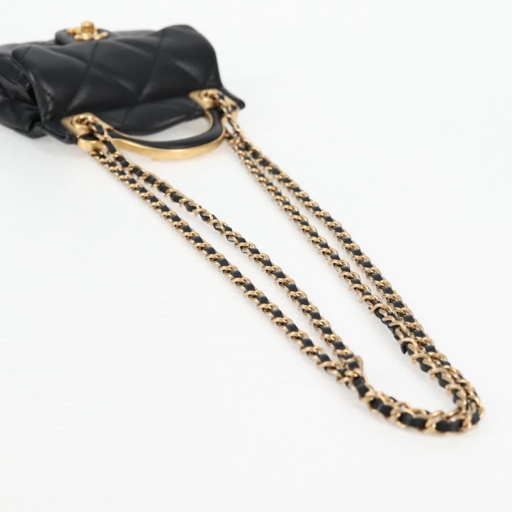 Chanel Lady Handle Flap Card Holder On Chain Quilted Calfskin Black Leather Bag