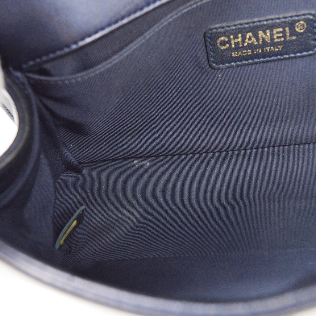 Chanel Boy Flap Bag Cube Embossed Lambskin Navy Leather Shoulder Bag Bag