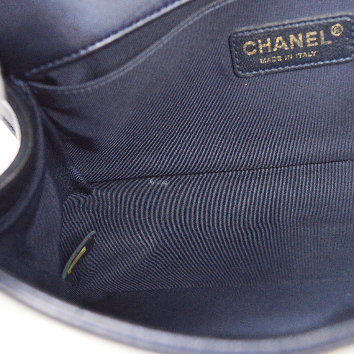 Chanel Boy Flap Bag Cube Embossed Lambskin Navy Leather Shoulder Bag Bag