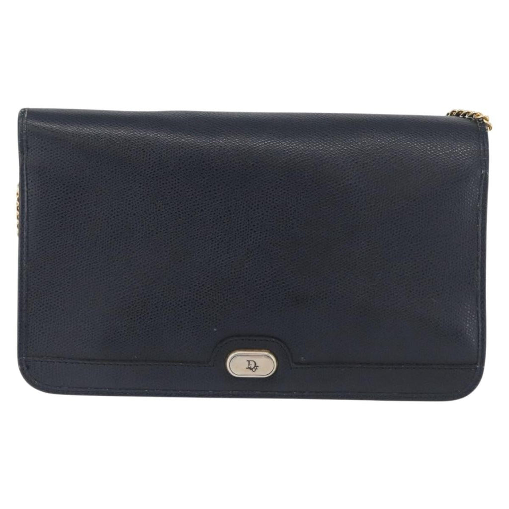 Christian Dior Vintage Chain Flap Shoulder Bag Leather Navy Leather Shoulder Bag Bag (Pre-Owned)