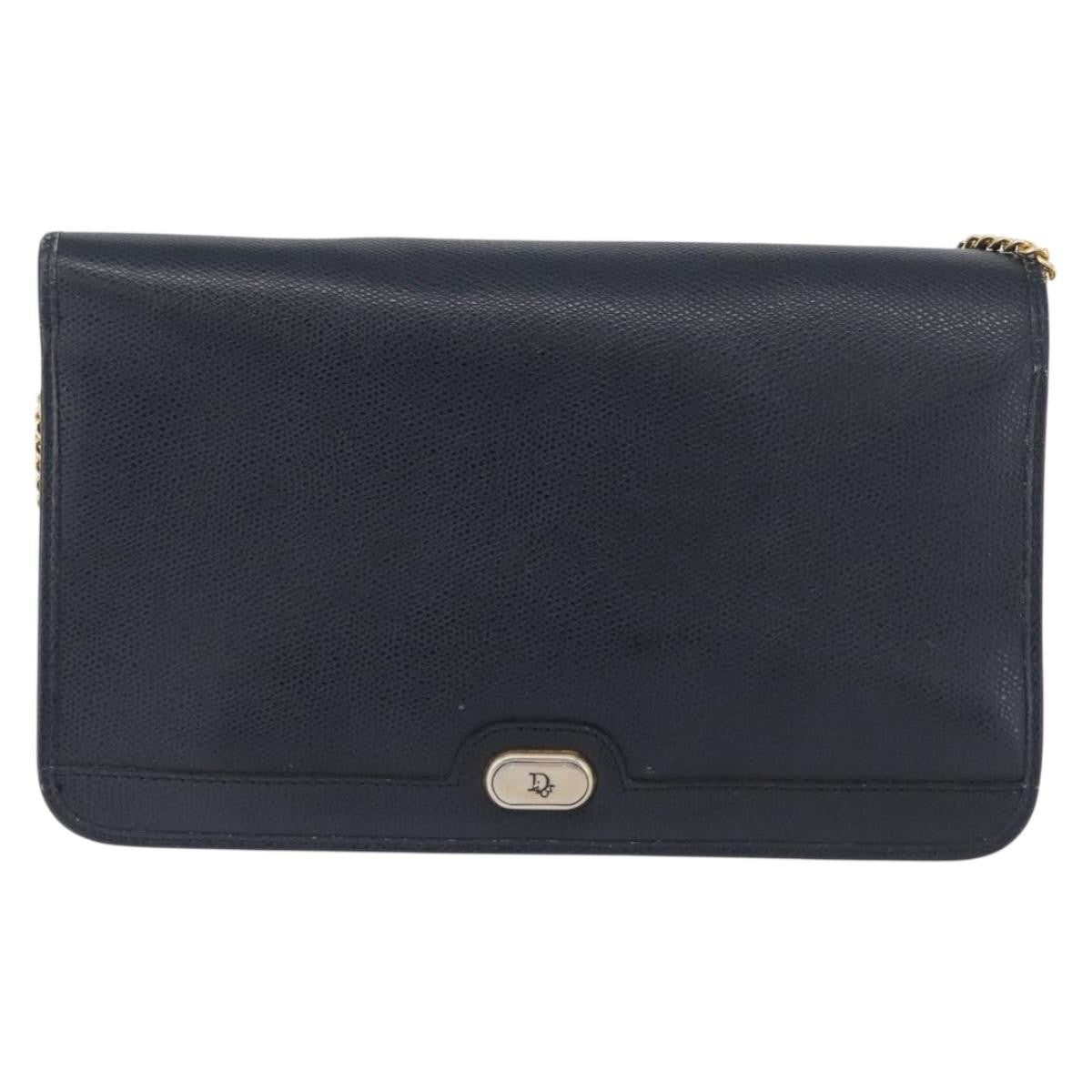 Christian Dior Vintage Chain Flap Shoulder Bag Leather Navy Leather Shoulder Bag Bag (Pre-Owned)