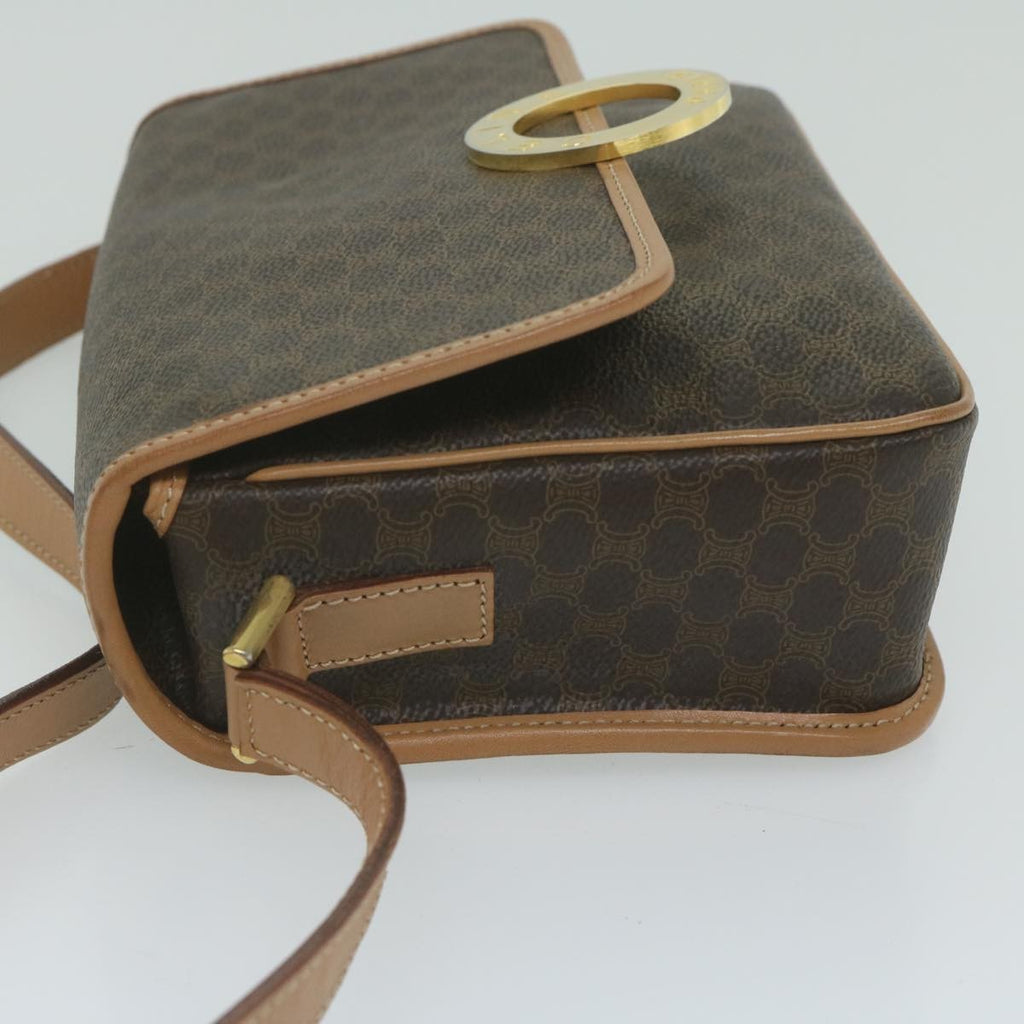 Celine Vintage Macadam Circle Logo Shoulder Bag Canvas And Leather Brown Canvas Shoulder Bag Bag