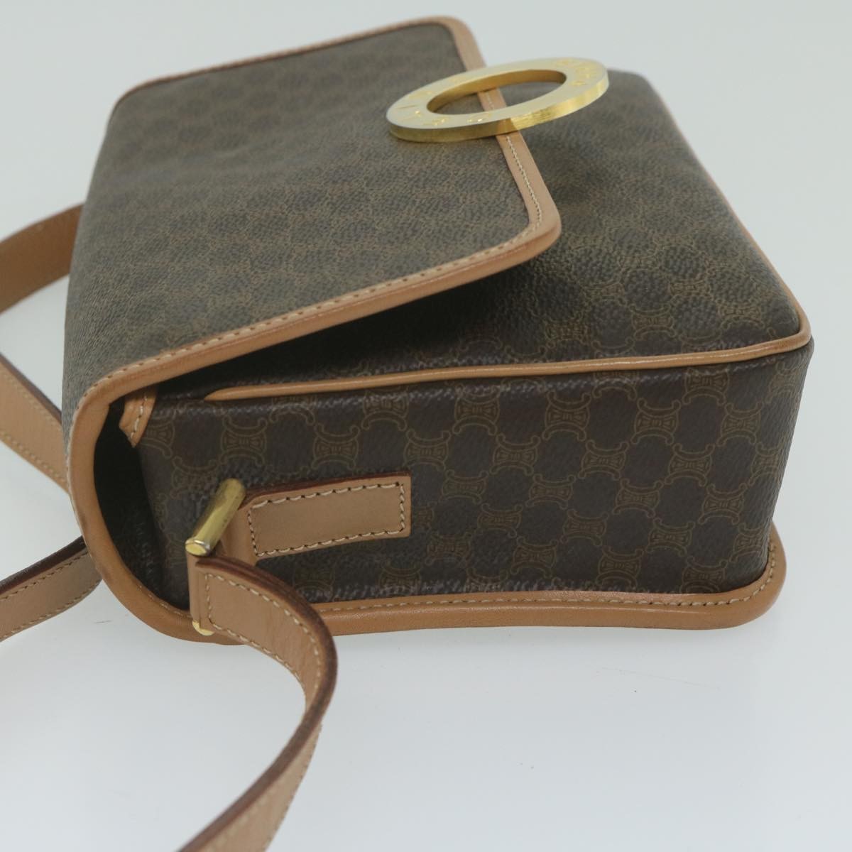 Celine Vintage Macadam Circle Logo Shoulder Bag Canvas And Leather Brown Canvas Shoulder Bag Bag